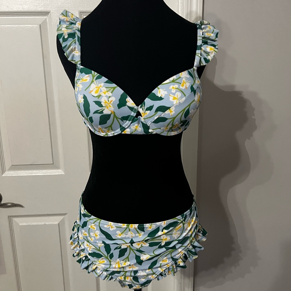 Floral Ruffle Bikini Set with Cover Up